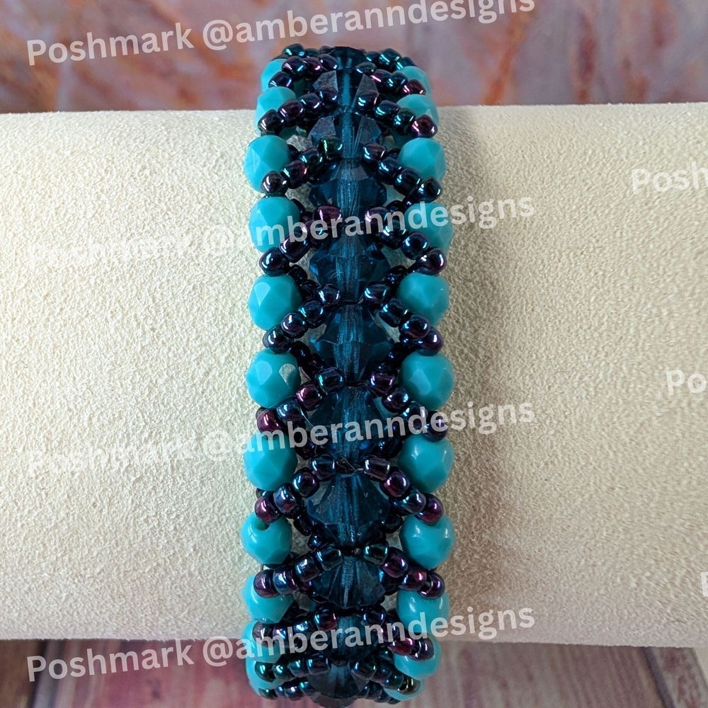 Handmade Herringbone Lake Country Bling Bracelet With Various Shades Of Blue